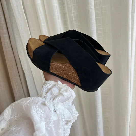 COPENHAGEN SHOES FRANCES 23 Suede Wedge sandals 0001 BLACK