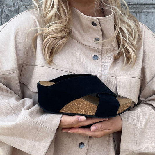 COPENHAGEN SHOES FRANCES 23 Suede Wedge sandals 0001 BLACK