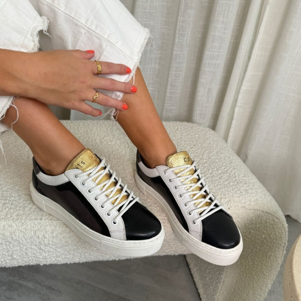 Black and gold platform sneakers hot sale