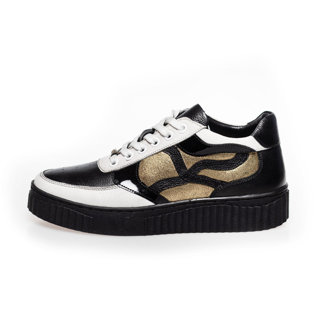 Nike platform sneakers black and gold deals