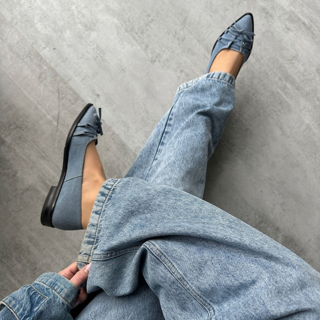 Jeans Denim Flats Dala Sling Jean In Flat Blue – Store