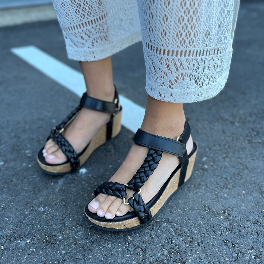 COPENHAGEN SHOES WOVEN LADY Wedge sandals 0001 BLACK