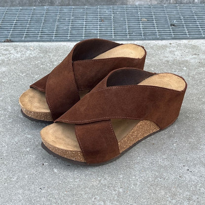 COPENHAGEN SHOES FRANCES 23 Suede Wedge sandals 00066 DARK BROWN (MARRONE 417)
