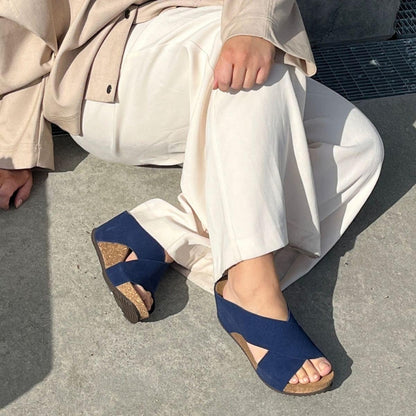 COPENHAGEN SHOES FRANCES 23 Suede Wedge sandals 00078 NAVY (OLTREMARE 278)