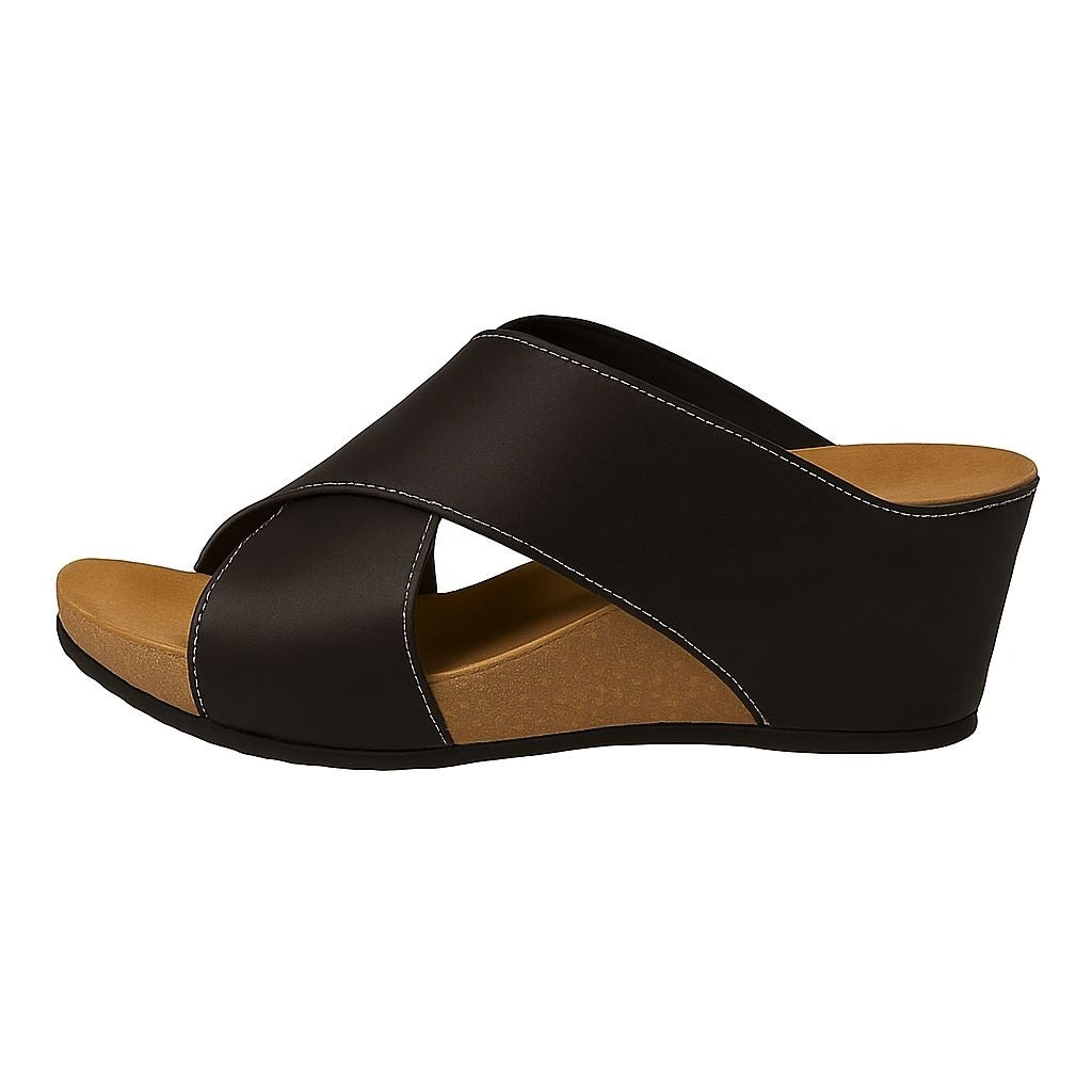 COPENHAGEN SHOES FRANCES NUBUCH Wedge sandals 2245 BLACK W/WHITE STITCHES