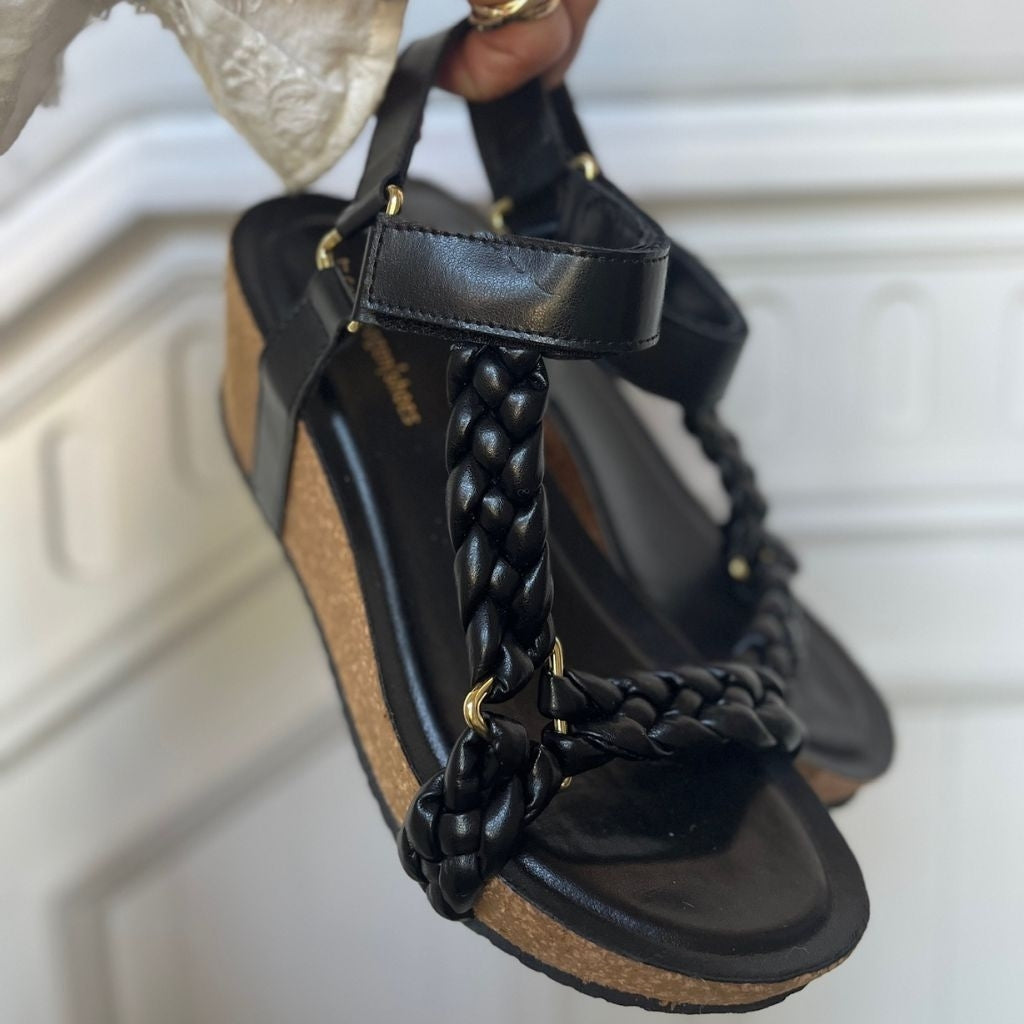 COPENHAGEN SHOES WOVEN LADY Wedge sandals 0001 BLACK