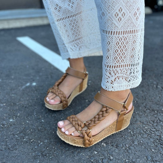 COPENHAGEN SHOES WOVEN LADY Wedge sandals 0241 COGNAC